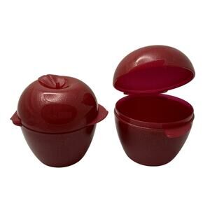 VTG Tupperware Sparkle Red Apple Hinged Fruit Keeper (Set of 2)